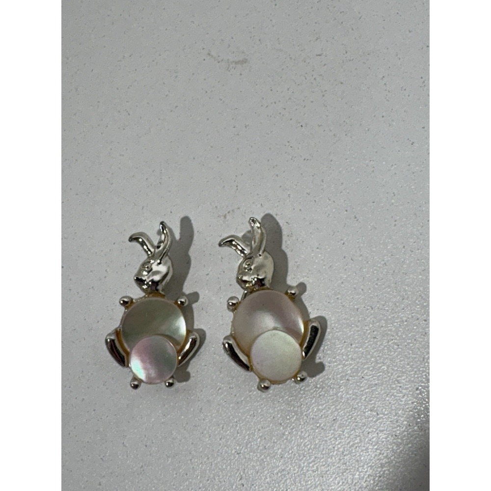 Vintage Mother Of Pearl Rabbit Brooch Pin Pair (2) MCM Gorgeous!!